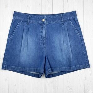 J. Crew Pleated‎ Denim Shorts Women's Blue Size 33 Wide Leg Gold Buttons